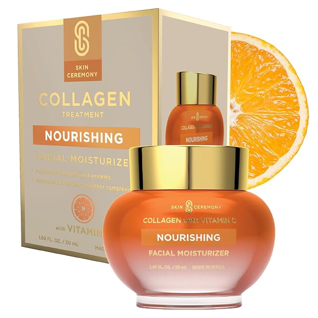 Collagen Vitamin C Moisturizer - Brightens Skin Reduces Fine Lines Wrinkles - Anti-Aging Dermatologist Tested Clean Beauty Korean