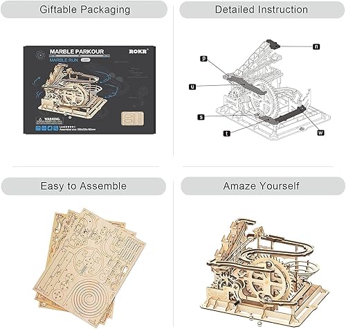 Miniatura 6 de ROKR Modelos mecánicos de rompecabezas de madera 3D, kit de carreras de mármol de madera para bricolaje y caja de tesoros regalos para adultos y