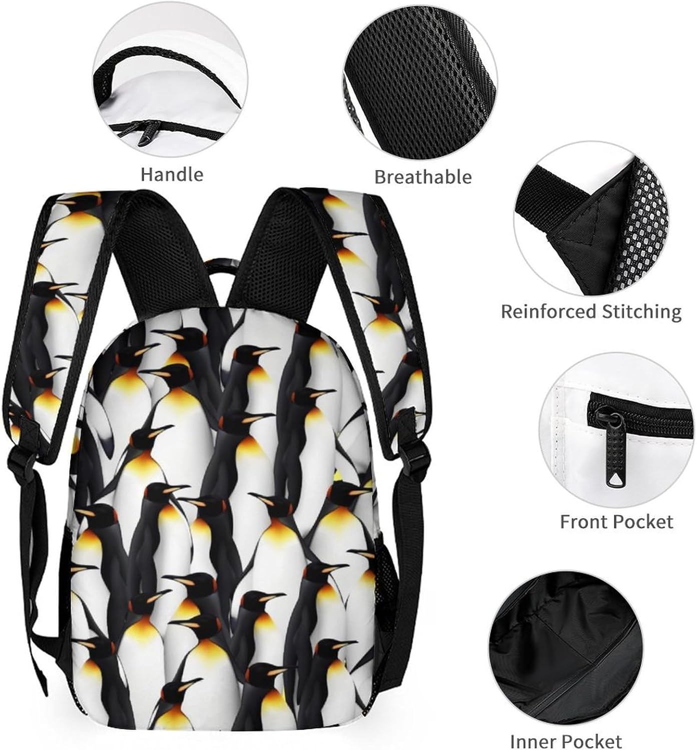 Penguin Backpack with Lunch Box & Pencil Case for Kids Girls Boys School, 16 Inch Cute Penguins Bookbag, School Backpack for Students Children, Lightweight, Large Capacity - Image 3