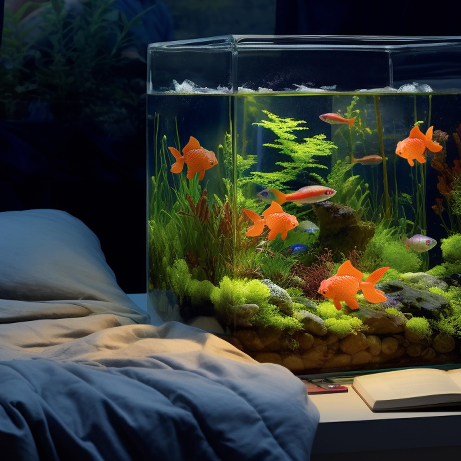 10 Pièces Poissons Artificiels Poissons Flottants Décors Petit Poisson en Mouvement Flottantes Poissons Artificiels Petit Faux Poisson pour Aquarium Poisson en Plastique (Orange)