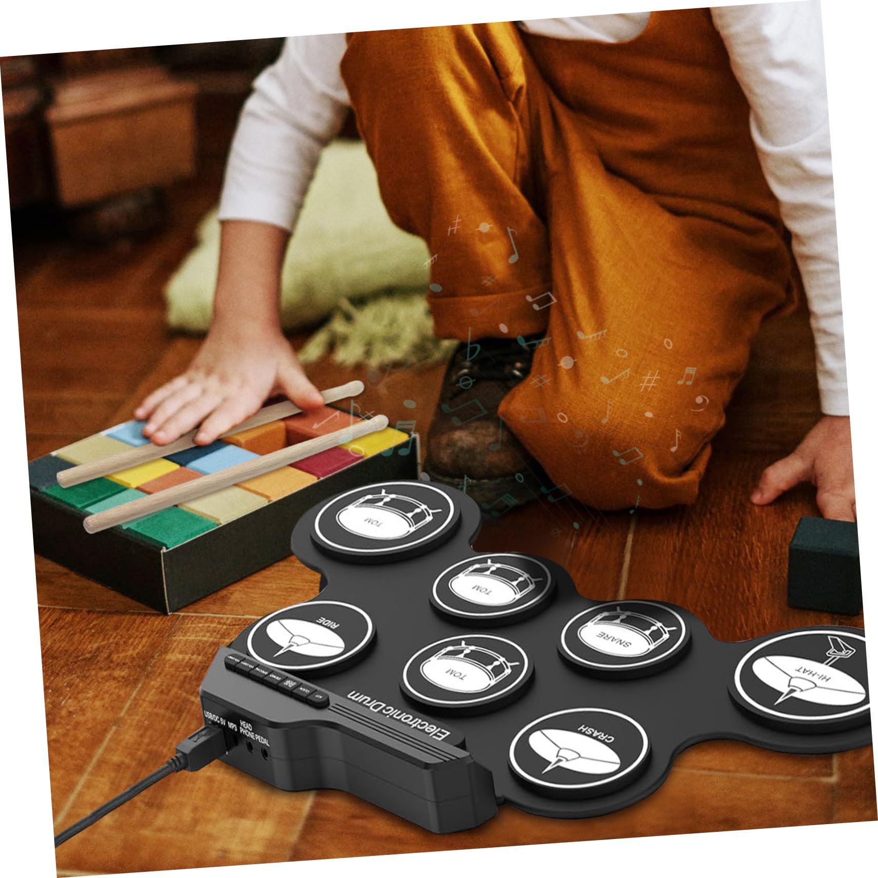 Tragbares Elektronisches Schlagzeug mit Silikon Pads und USB Anschluss Leicht zu Bedienen zum Üben für Anfänger und Kinder Zuhause