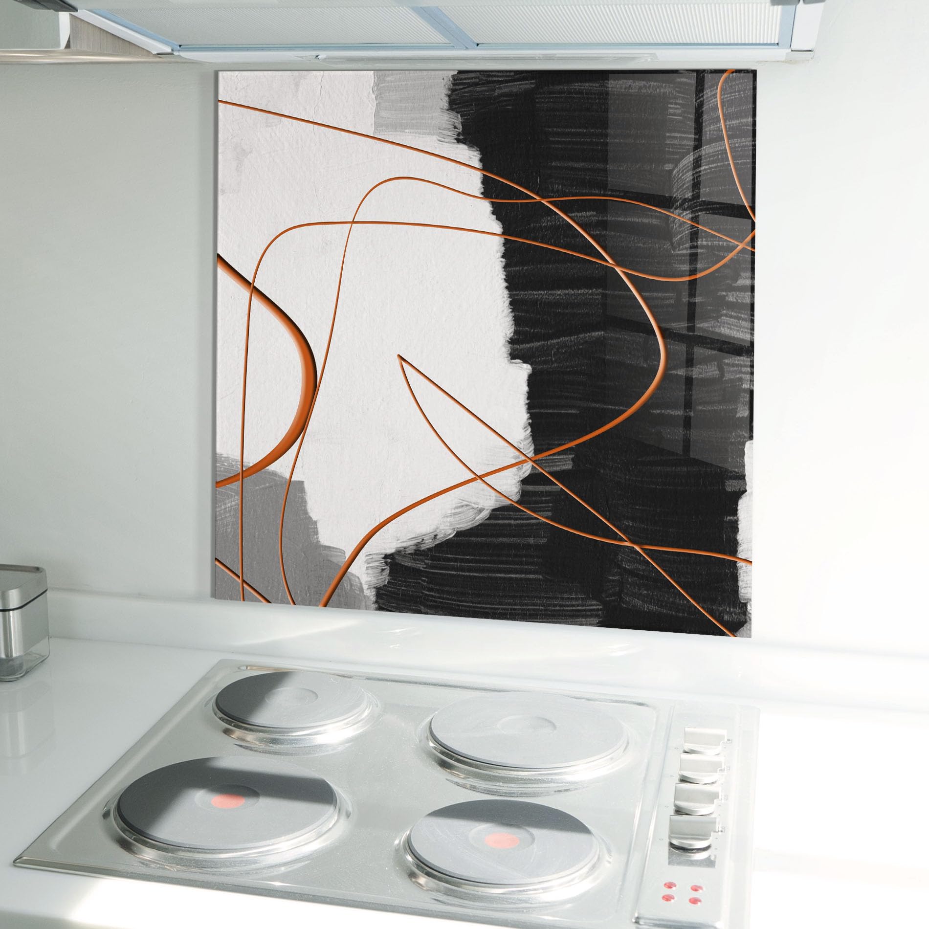 ARTHUB® Paraschizzi Cucina in Vetro temperato 60x60 cm, Abstract Ink Painting | Protezione Contro Gli Schizzi, Protezione murale per fornelli, Vetro temperato, Astratto, Astratto con Linee