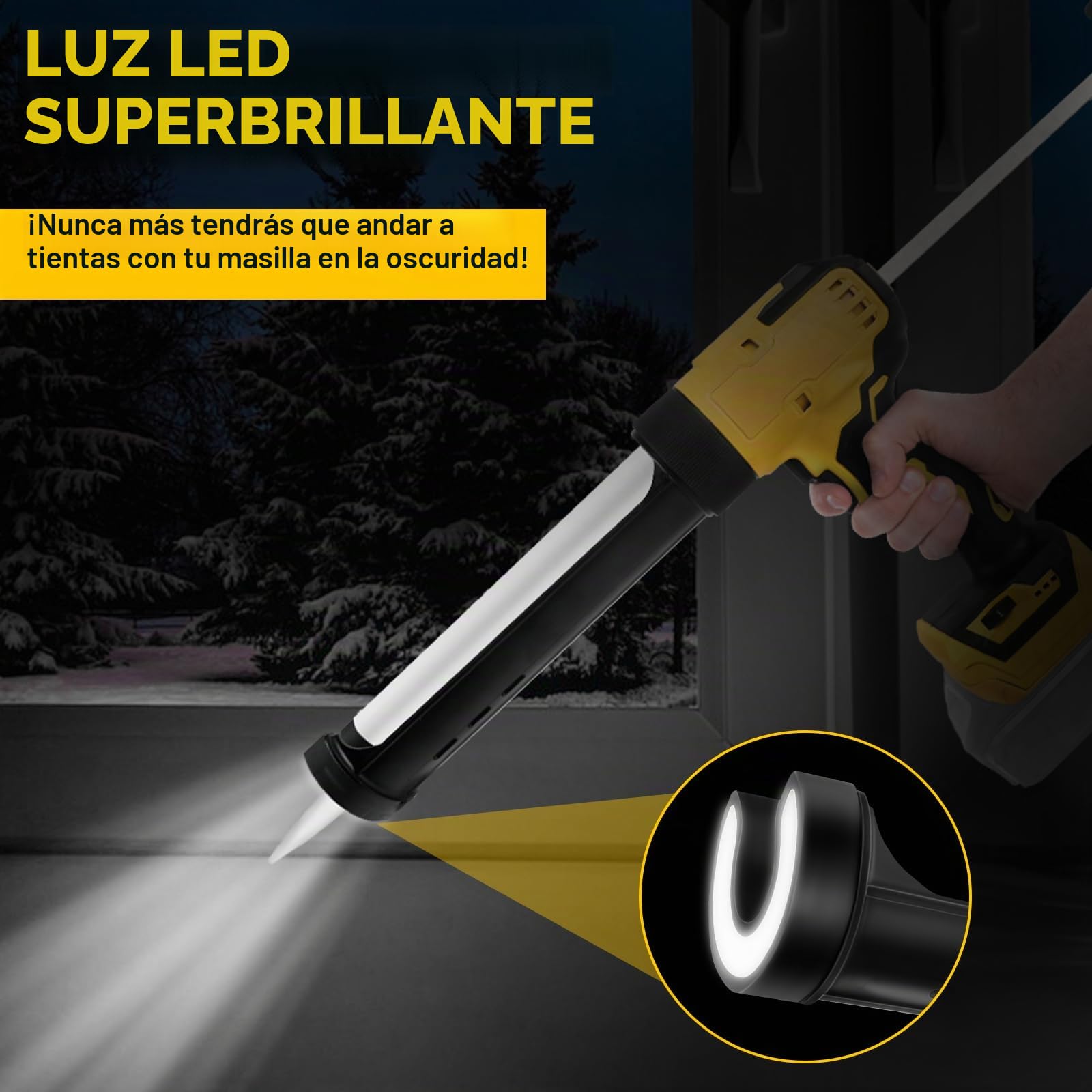 Pistola de Calafateo Inalámbrica con LED para Dewalt 21V (sin batería) | Pistola Selladora Eléctrica, 6 Velocidades, Pantalla Digital, para Cartucho de 10 oz/300 ml, para Sellar