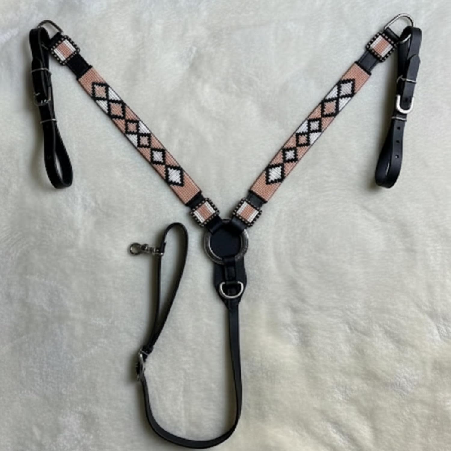 Alice International Western Premium Leather Equestrian Headstall, Hand-Beaded Design, Pony Size M42