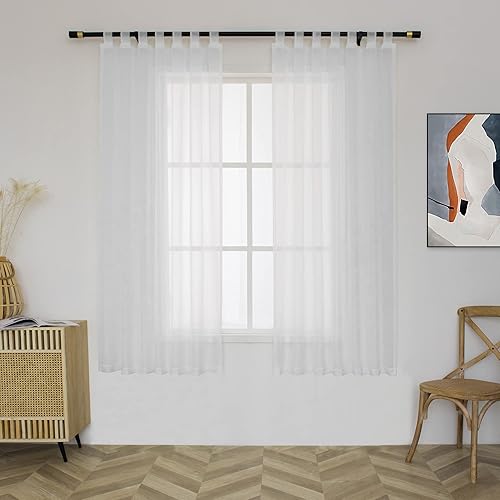 MUMFAS Cortinas traslúcidas blancas con pestaña superior para sala de estar, cortinas semitransparentes de privacidad para filtrar la luz