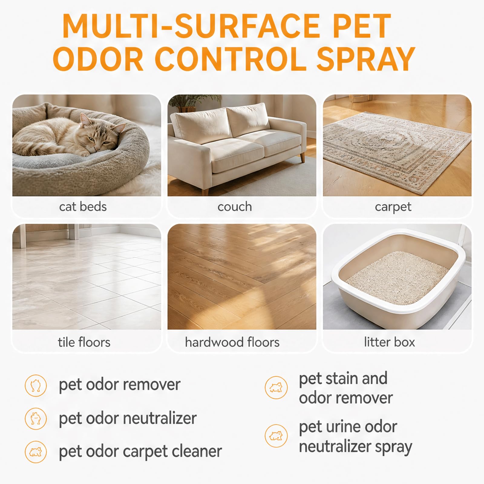 Katzentoiletten-Desodorierungsspray, Katzenstreu-Geruchsentferner auf Pflanzenbasis & Katzentoilettenreiniger, Haustier-sicheres Desodorierungsmittel & Fäkalien, (5PCS)