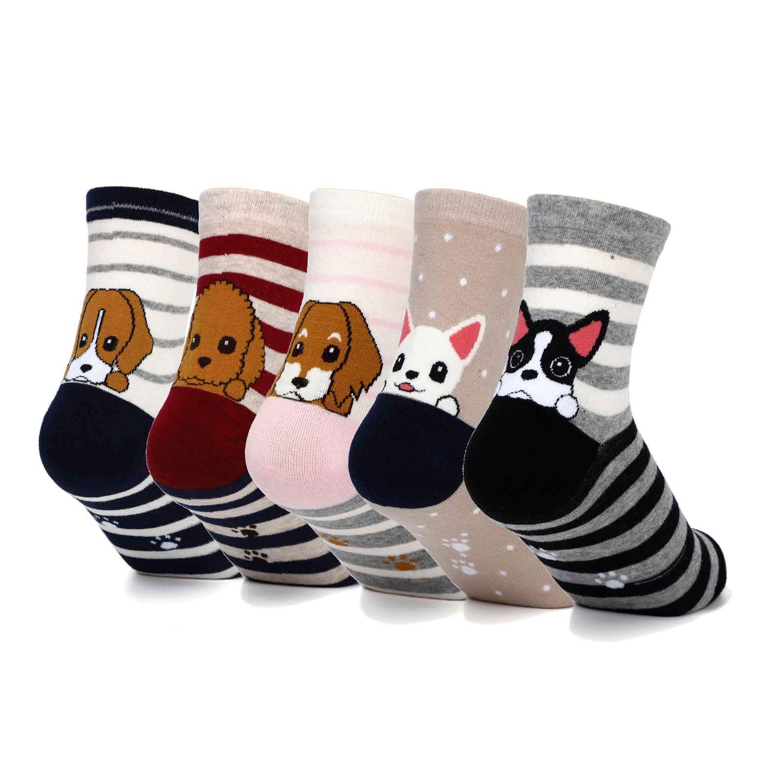 DOBIKULUWomens Grils Cute Animal Socks, Dog Cat Socks, Novelty Funny Crew Sock, Animal Gifts for Women Dog and Cat Lovers