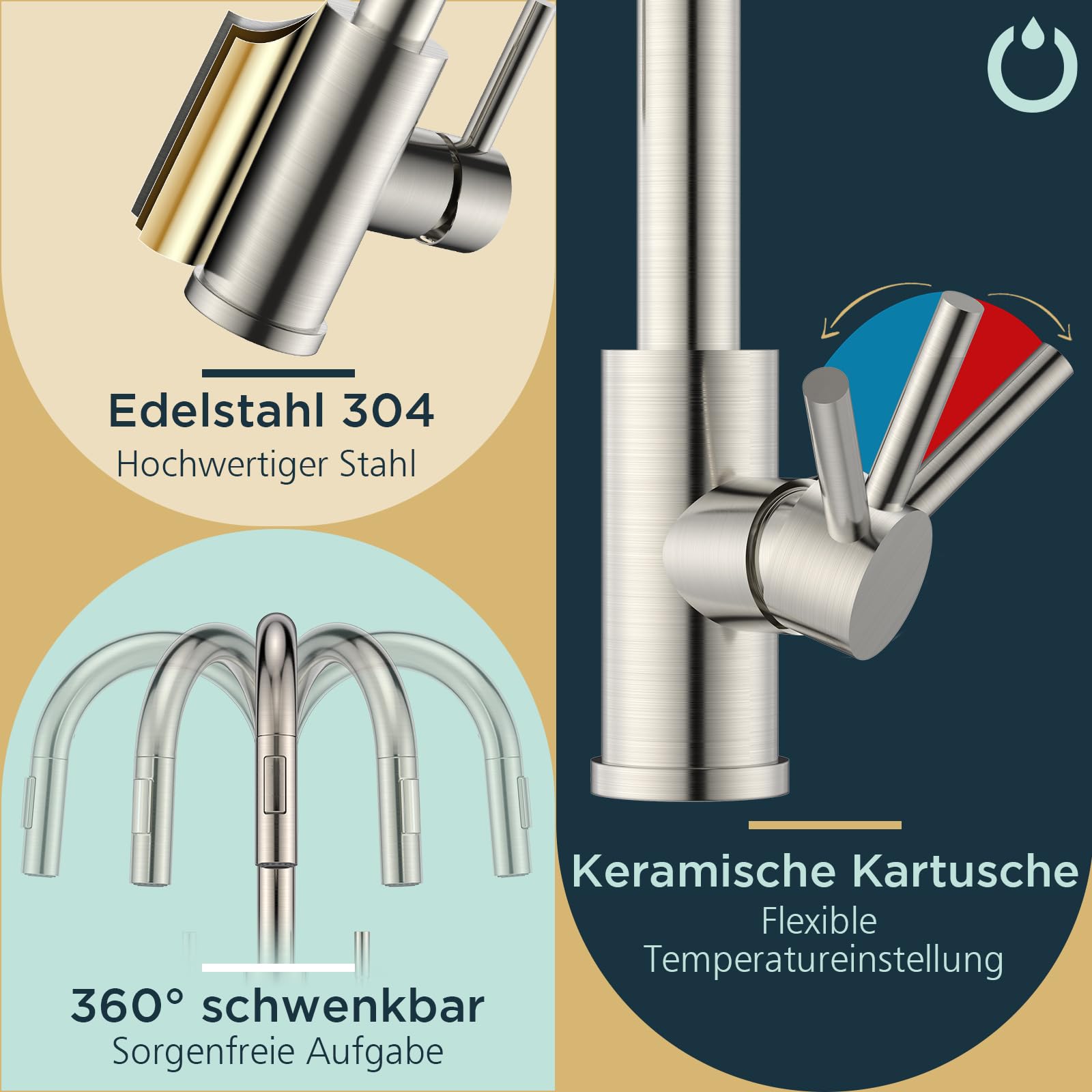 FORIOUS Wasserhahn Küche, Hoher Bogen Küchenarmatur, Edelstahl
