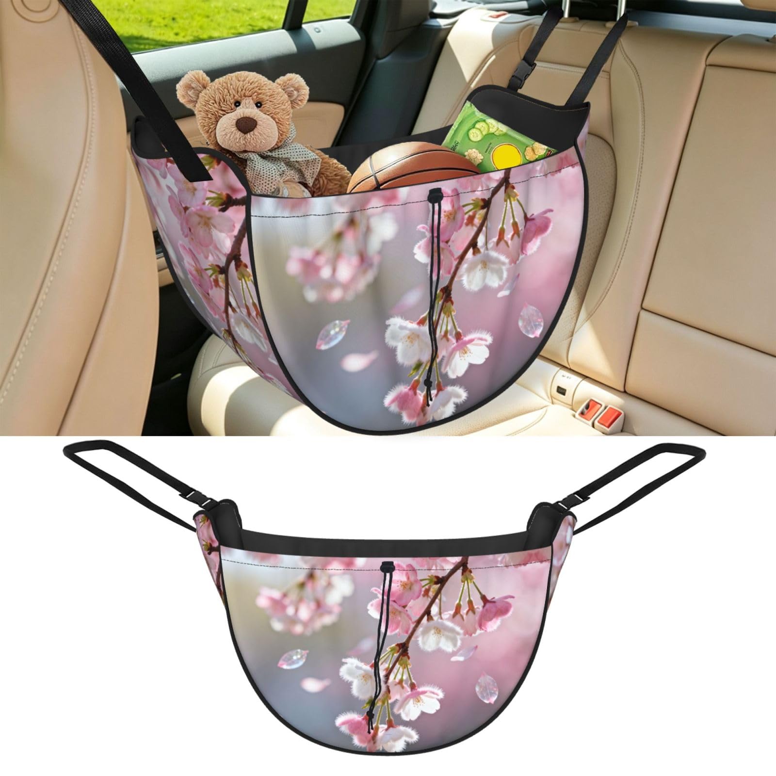 Cntdbu Black Cherry Blossom Fall Car Seat Organizer-Backseat Storage Bag For Travel