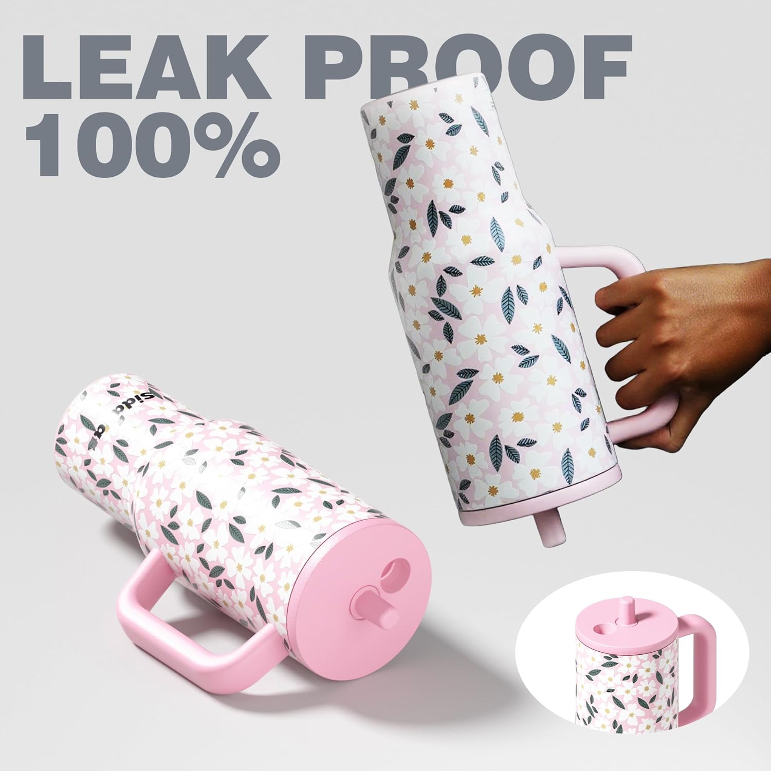 40 oz Stainless Steel Tumbler with Handle, Insulated Coffee Travel Mug, Resuable Spill Proof Water Bottle for Women, Flower - Image 2