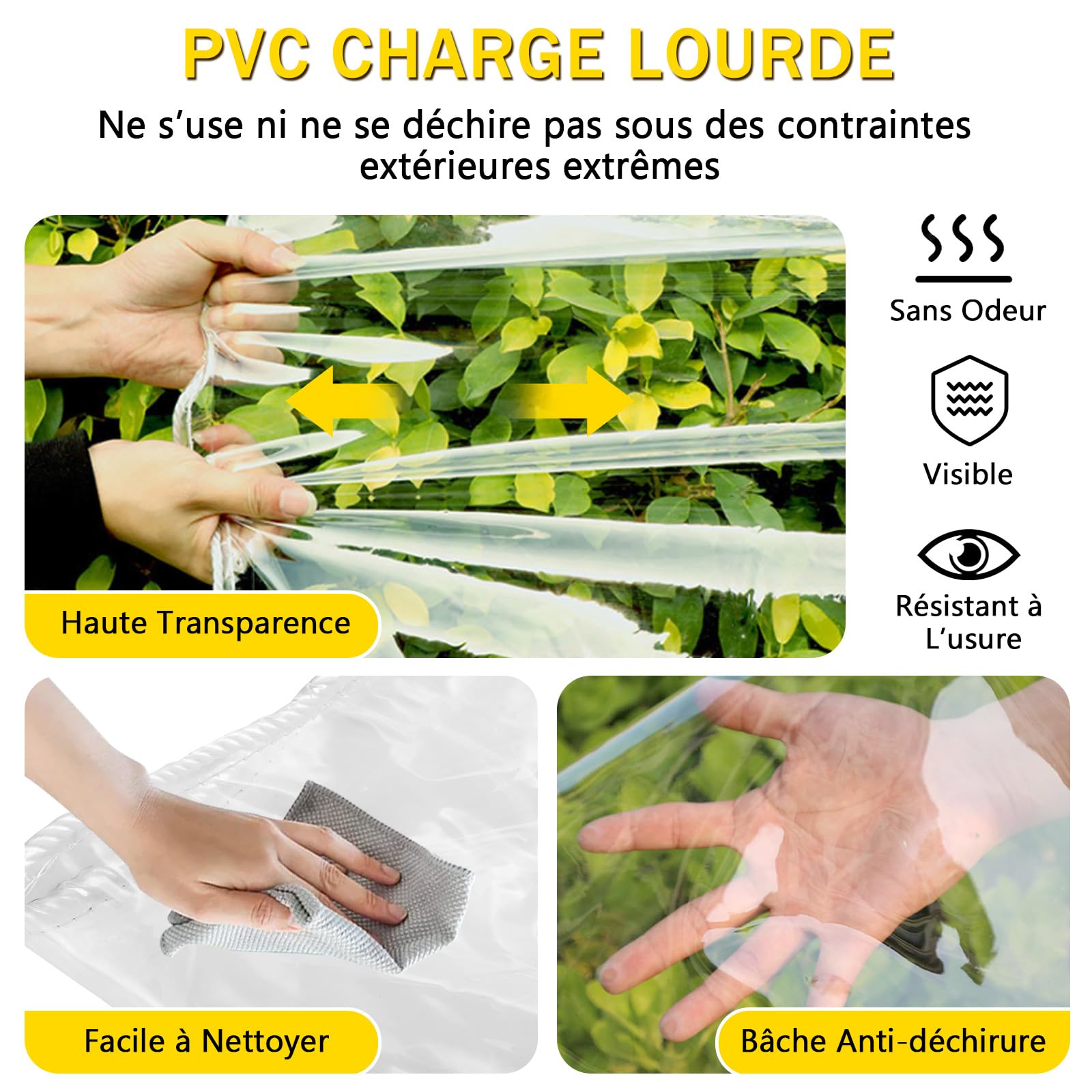 Bâche de Protection Exterieur, 420 g/m² 3 x 4 m Imperméable Bâche Transparente avec Œillets, Bâches Résistante aux Intempéries avec Corde et Serrecâbles, pour Meubles de Jardin, Ferme, Voiture, Bassin