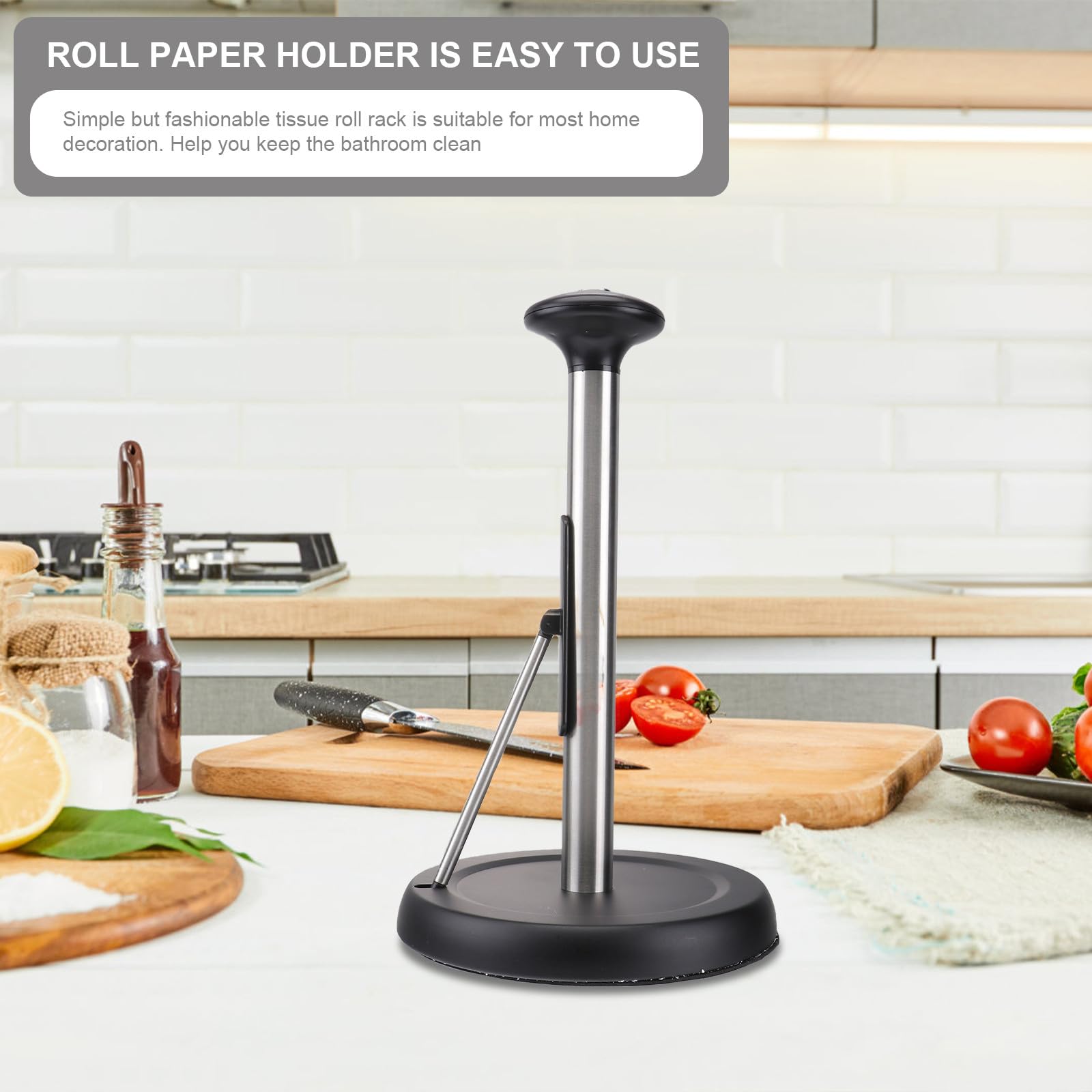 Porta Tovaglioli in Acciaio Inossidabile Nero, Supporto per Rotolo Carta Asciugatutto da Cucina e Casa, Design Minimalista e Facile da Usare