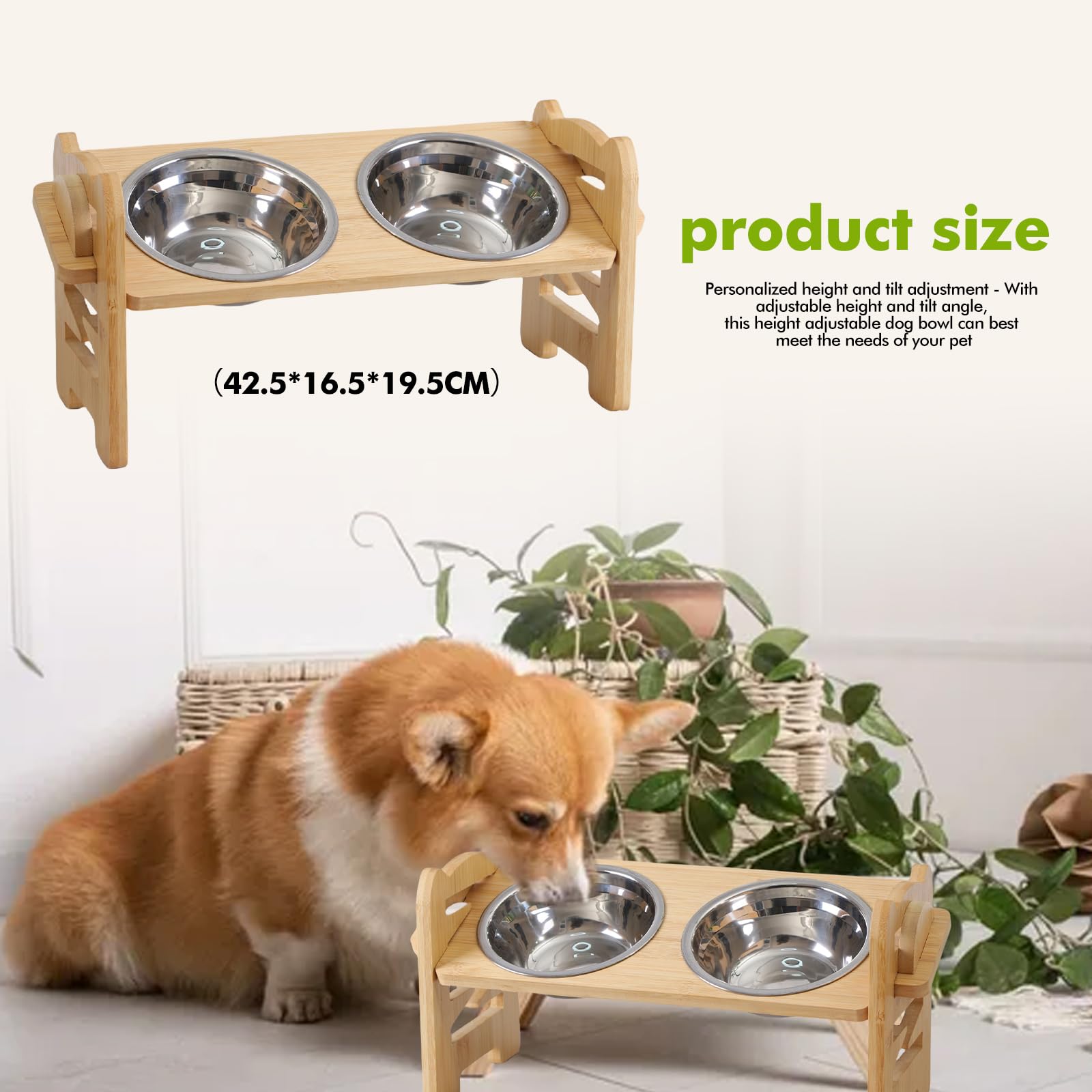 Gamelle surélevée pour chiens, ajustable et surélevée, pour chiens et chats, support surélevé en bois pour chiens avec 2 gamelles en acier inoxydable, gamelles surélevées pour chiens, gamelle pour