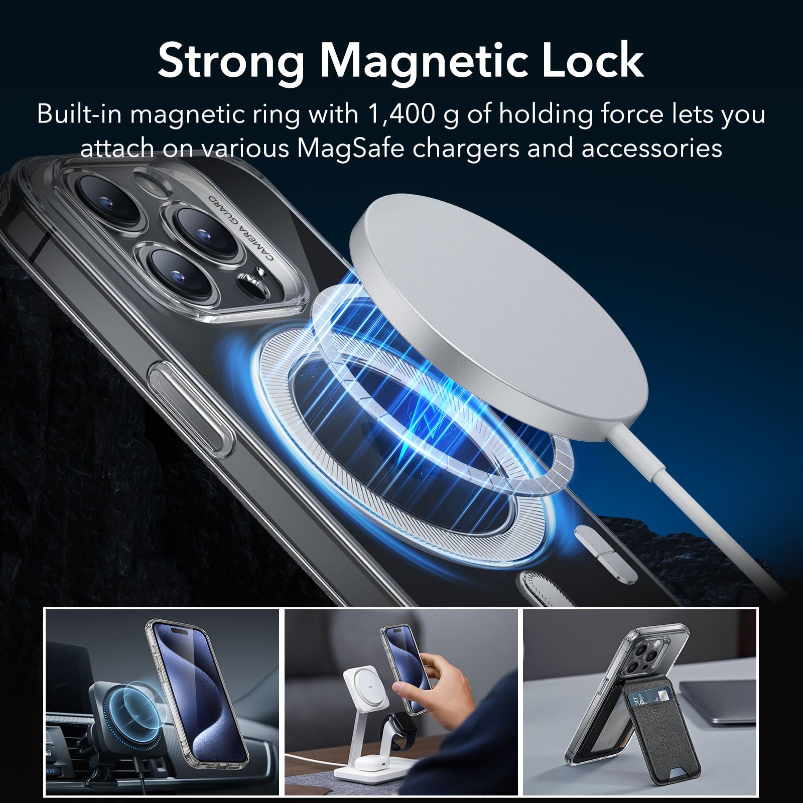 ESR Custodia per iPhone 15 Pro Max, Compatibile con MagSafe, Protezione di livello militare, Resistente all'ingiallimento e ai graffi, Custodia magnetica per iPhone 15 Pro Max, Serie Zero, Trasparente