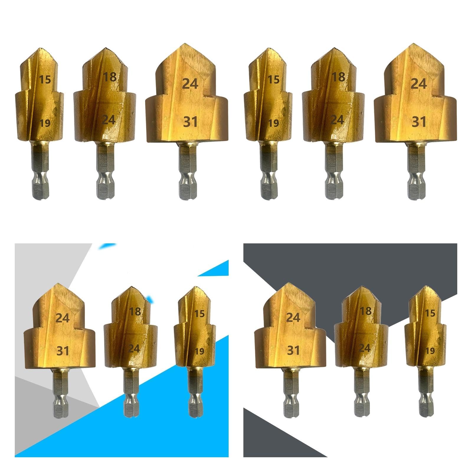 perfk 2x Paquete de 3 Piezas de Taladro Escalonado de Elevación Ppr, Herramientas Prácticas de Plomería para Herramientas Eléctricas, Vástago Hexagonal