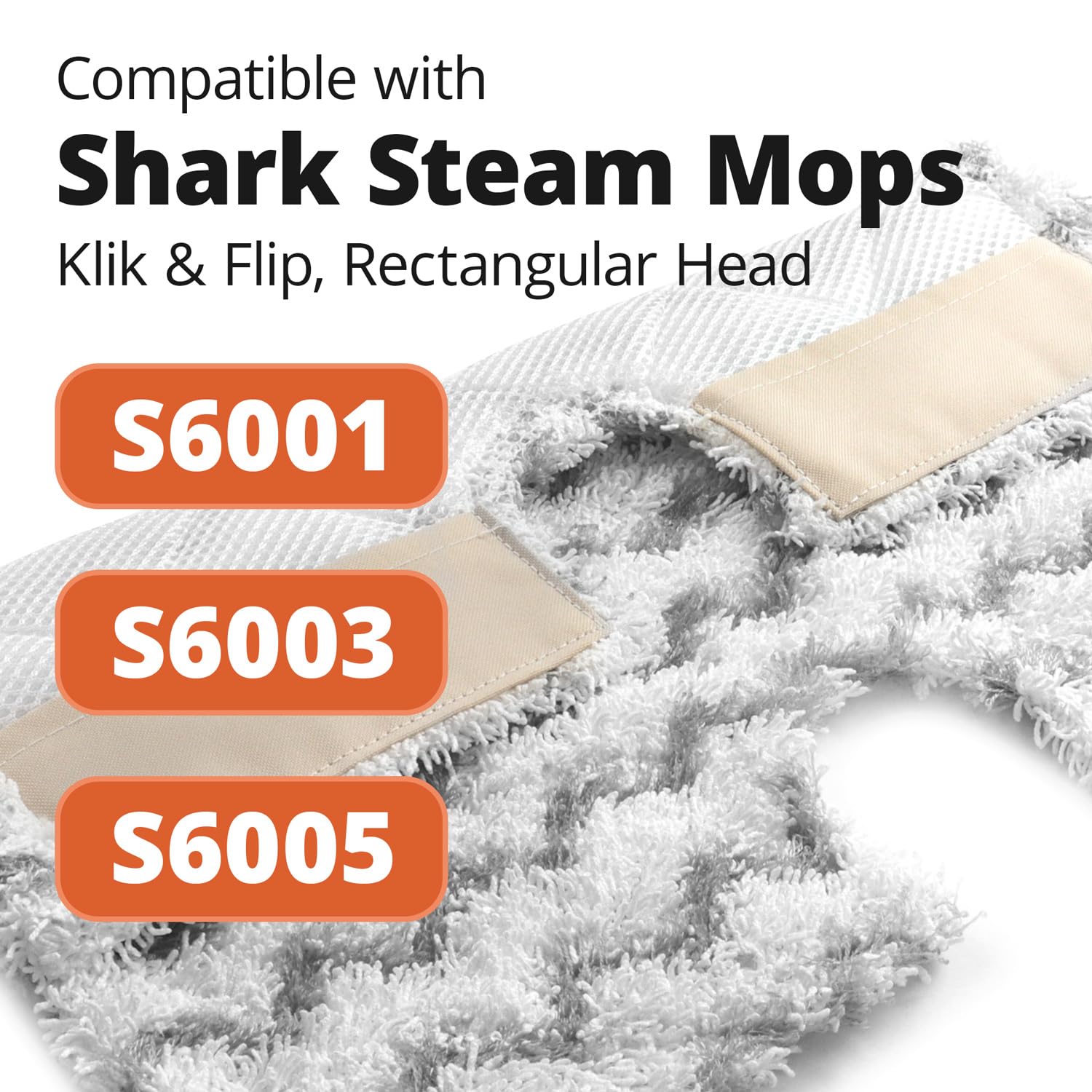 Paquete de almohadillas de vapor para Shark S6001, S6003, S6005 Series Klik n' Flip Steam Mop - Cubiertas rectangulares de microfibra doble cara