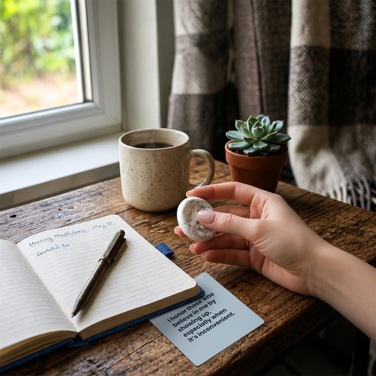 Self Care Gift Set: Affirmation Cards & Howlite Stone -3