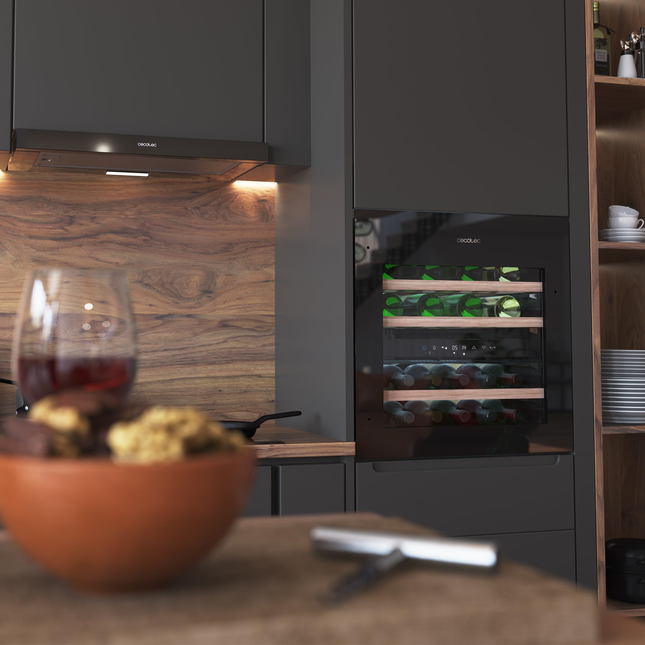 Cecotec GrandSommelier Duo 36000 Touch Black Compressor lodówka do napojów z kompresorem - 36 butelek z możliwością zabudowy. Czarne szkło, czujnik dotykowy, podwójna strefa temperatury, wyświetlacz