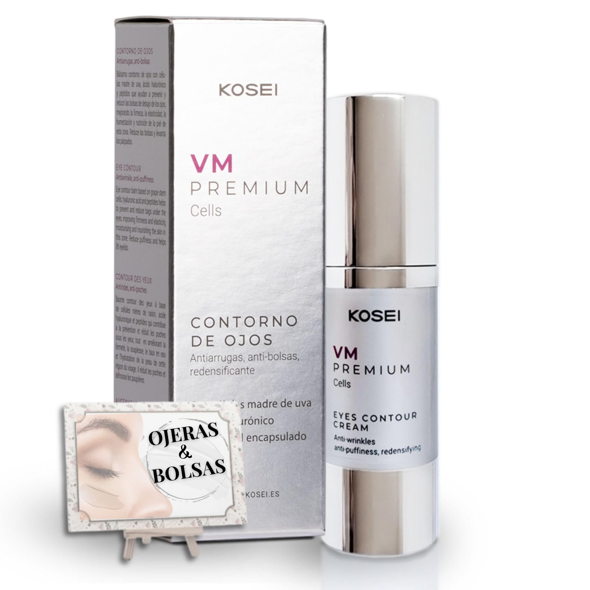 KOSEI Crema Antiojeras Mujer y Hombre 30ml | Crema para Bolsas Ojos | Crema Ojeras y Bolsas | Contorno de Ojos Efecto Lifting | Contorno Ojos con Ácido Hialurónico.