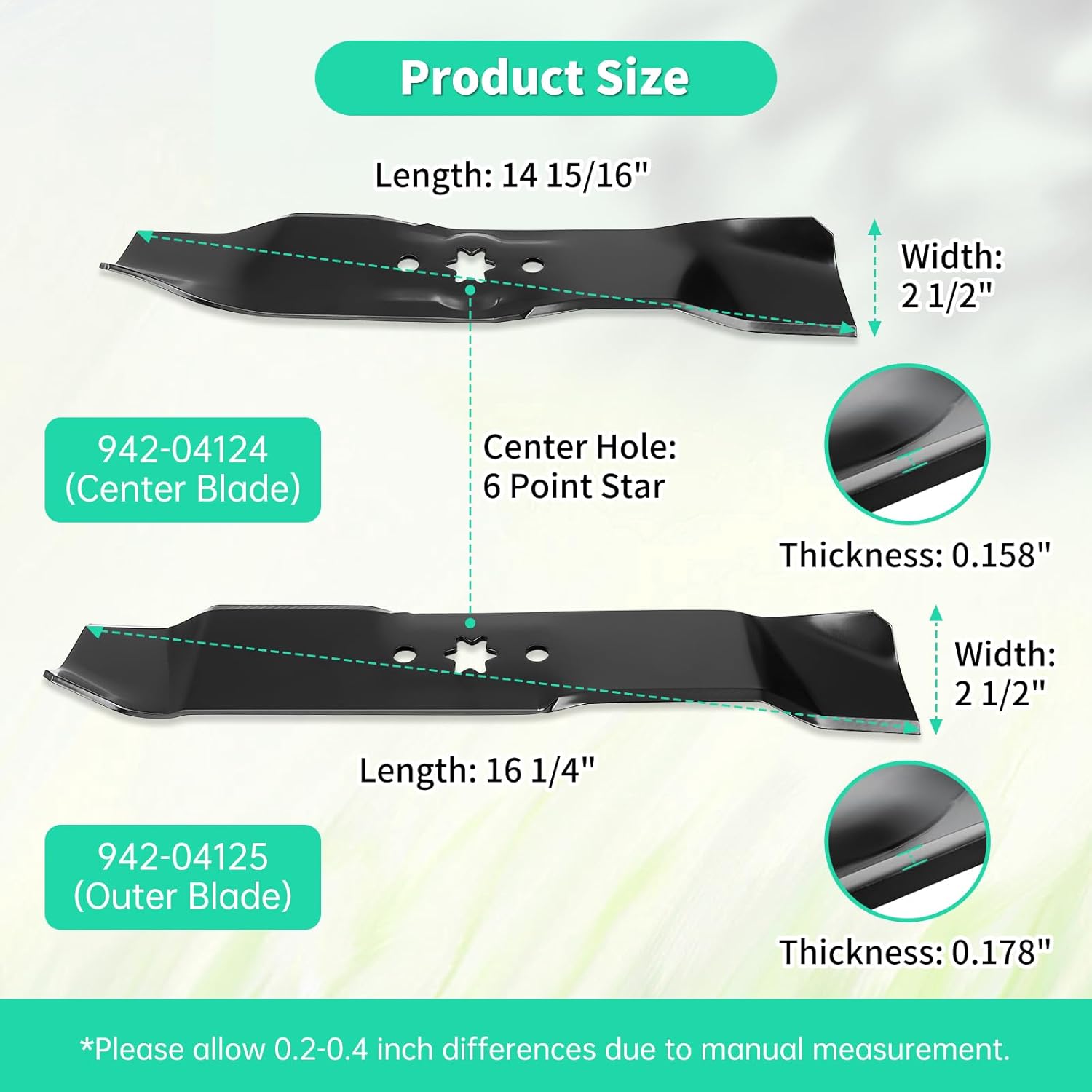 942-04125 & 942-04124 Lawn Mower Blades Kit for 46" Deck, Compatible with Cub Cad et i1046 LT1045 LT1046 Toro MTD Troy-Bilt, Replaces 742-04124, 742-04125, 742-0612, 942-0612, 3 Pack