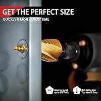 Vista 7 de Juego de 3 brocas escalonadas, vástago hexagonal de 1/4 pulgadas, acero de alta velocidad, broca ranurada en espiral para perforación de agujeros