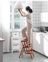 Vista 2 de Taburete de 3 escalones para el hogar Silla plegable de madera engrosada biblioteca escalera silla portátil ligera herramienta escalera escalera