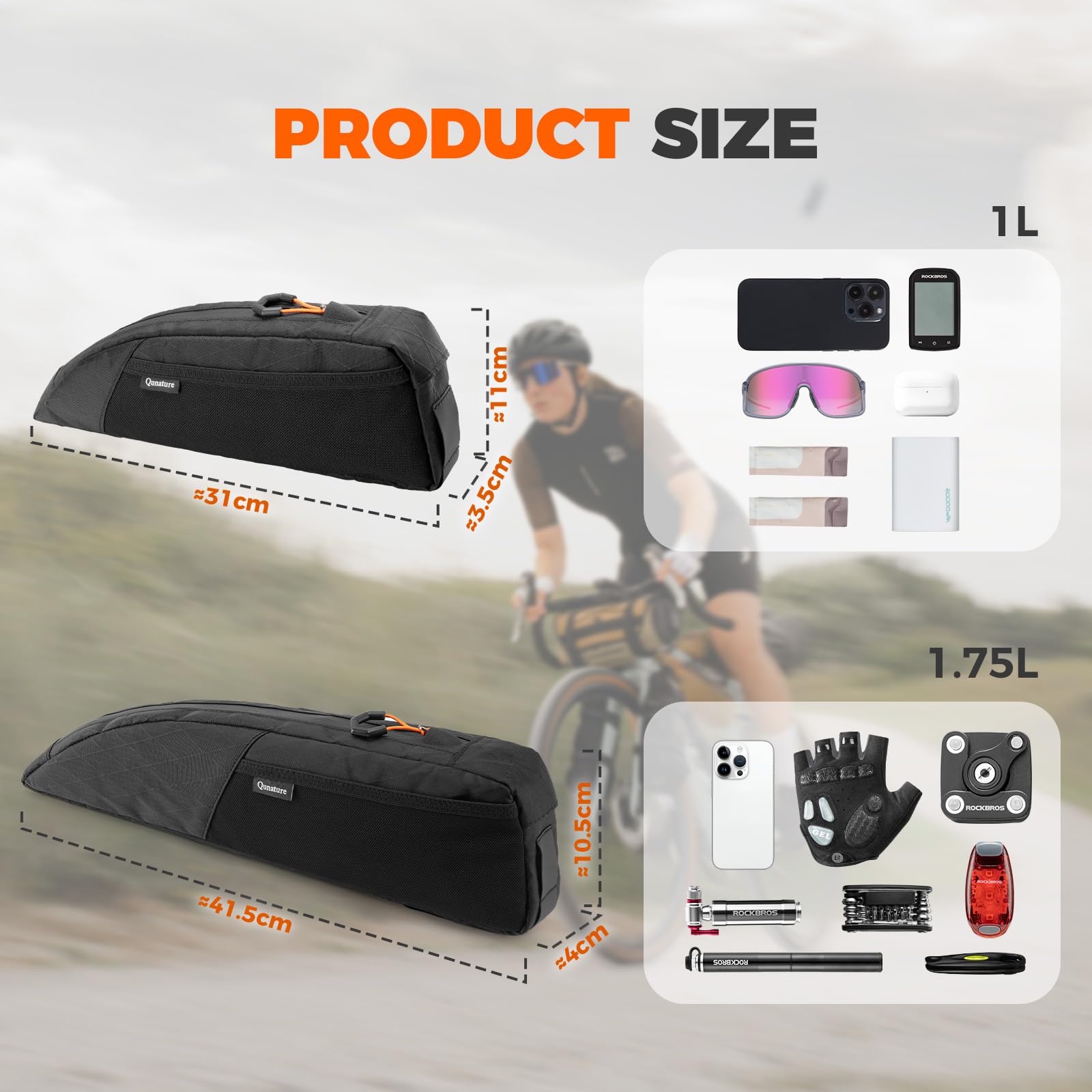 Sacoche Top Tube Vélo 1,75 L Étanche et Réfléchissante, Sacoche de Cadre Vélo Imperméable Résistante pour Bikepacking, Route, Gravel et VTT, Blanc