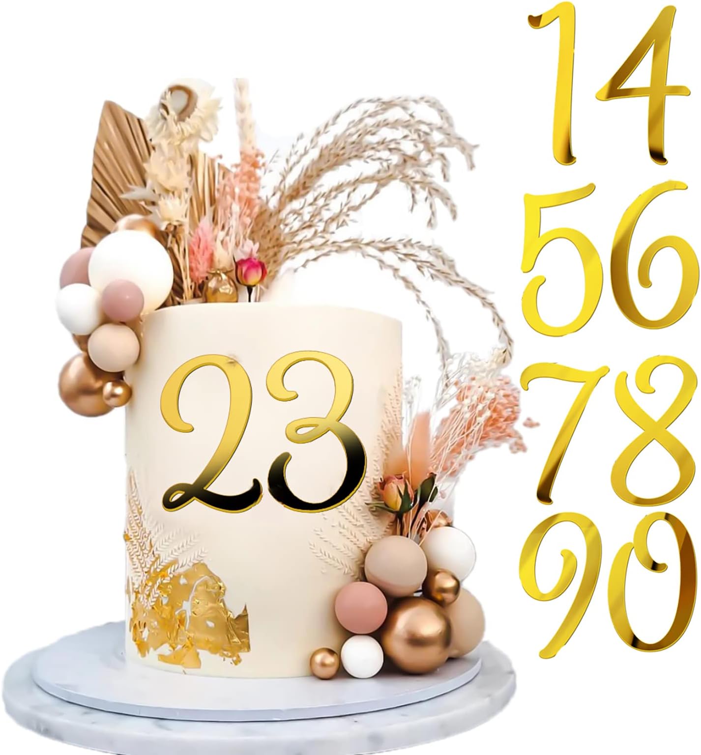 Acrylic Cake Numbers Topper, 0-9 Numbers Happy Birthday Cake Topper Gold Acrylic Wedding Party Cupcake Toppers for Birthday Party Wedding Anniversary Decorations