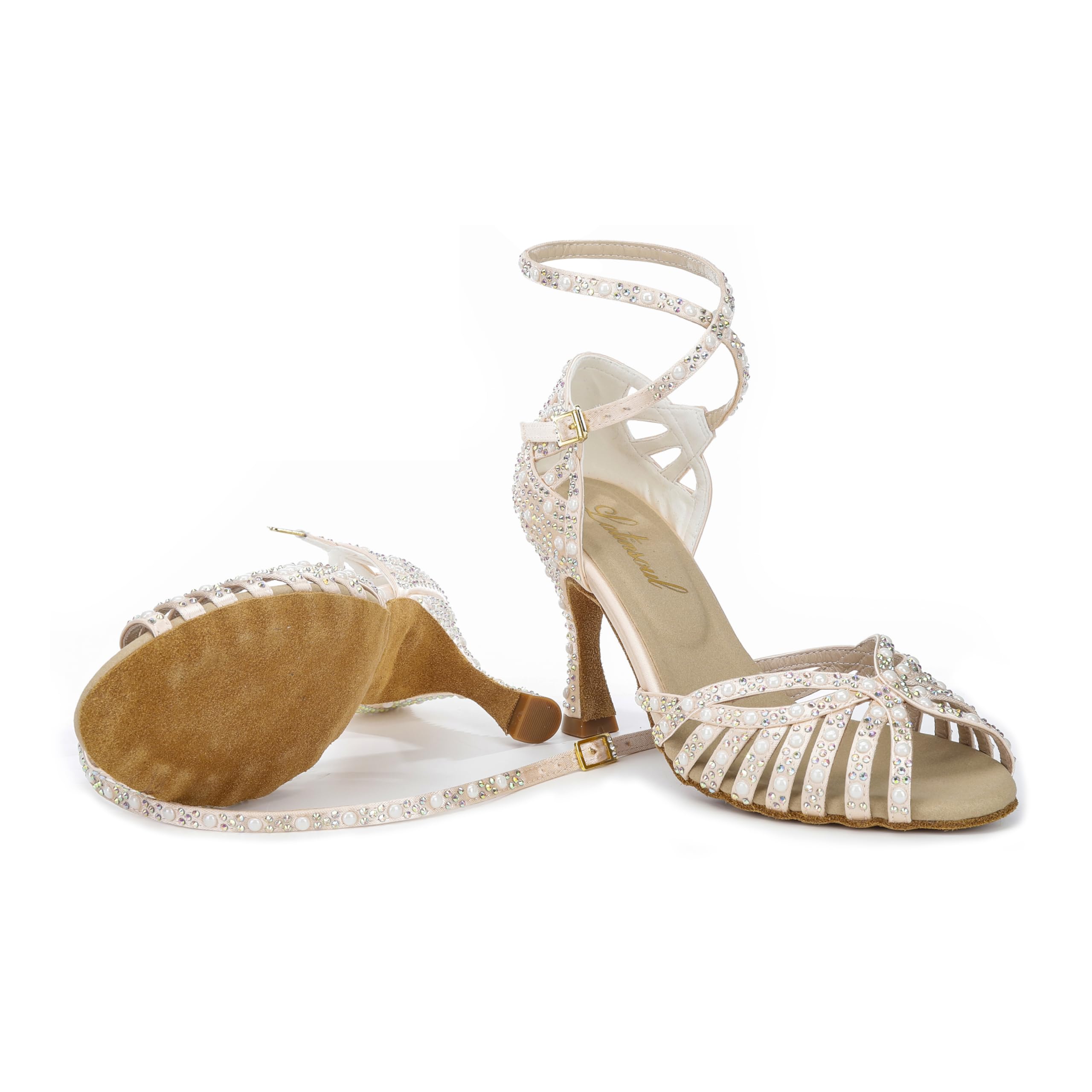 Latinsoul Y205-33 Damen Latein Tanzschuhe mit Strasssteinen High Heels Stylisch und bequem Verstellbarer Knöchelriemen Tanzsandalen für Gesellschaftstanz Salsa