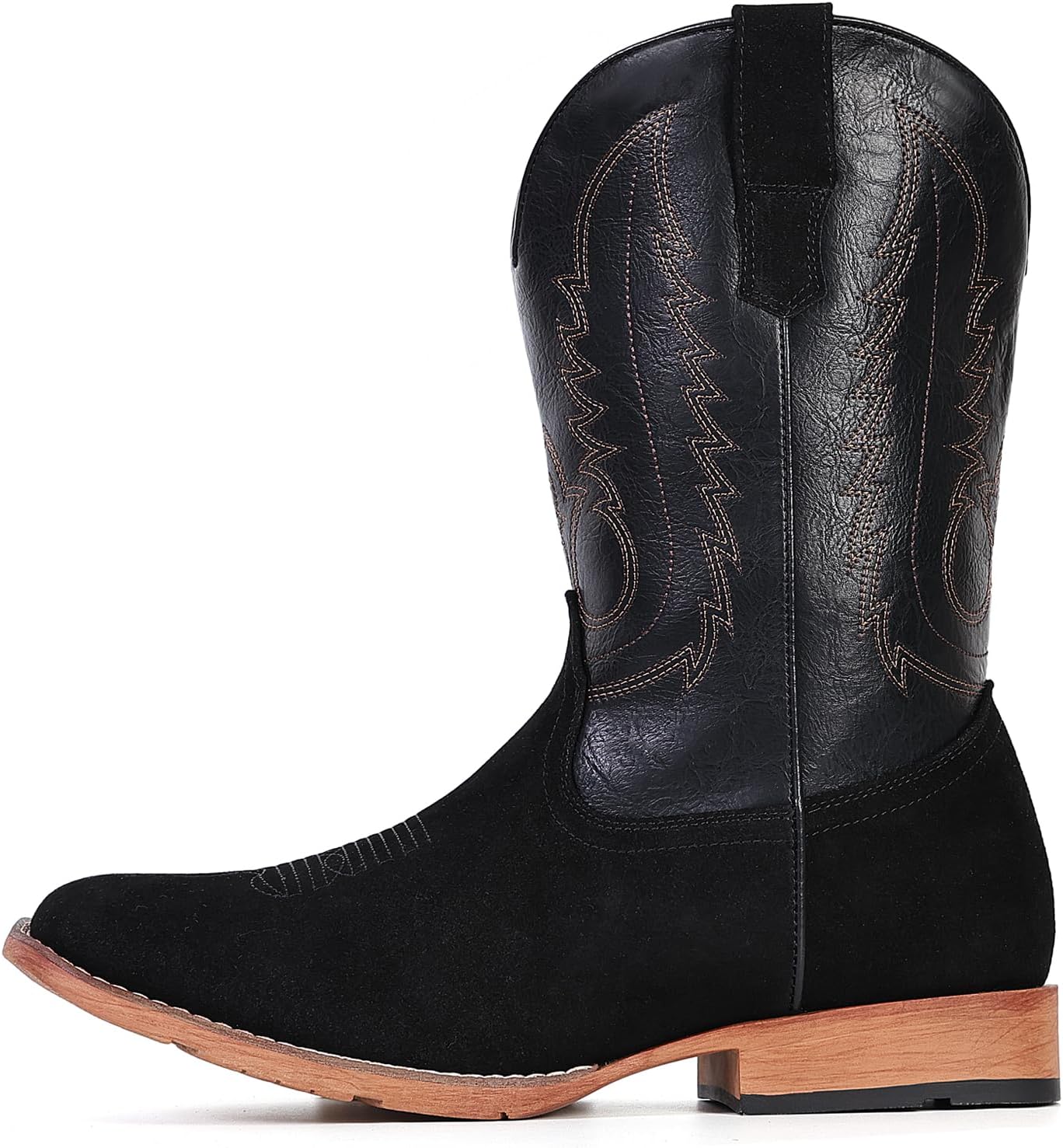 IUV Cowboy Boots for Men Suede Square Toe Western Boots Pull On Durable Classic Embroidered Boot - Image 4