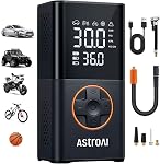AstroAI Tire Inflator L7S Portable Air Compressor Cordless Bike Air Pump with Digital Dual Values Display, 150 PSI Car Tires Pump with LED Lights Air Pump for Auto, Motorcycles, Bikes, Balls Yellow | With all valves LED light, rechargeable tyre pump