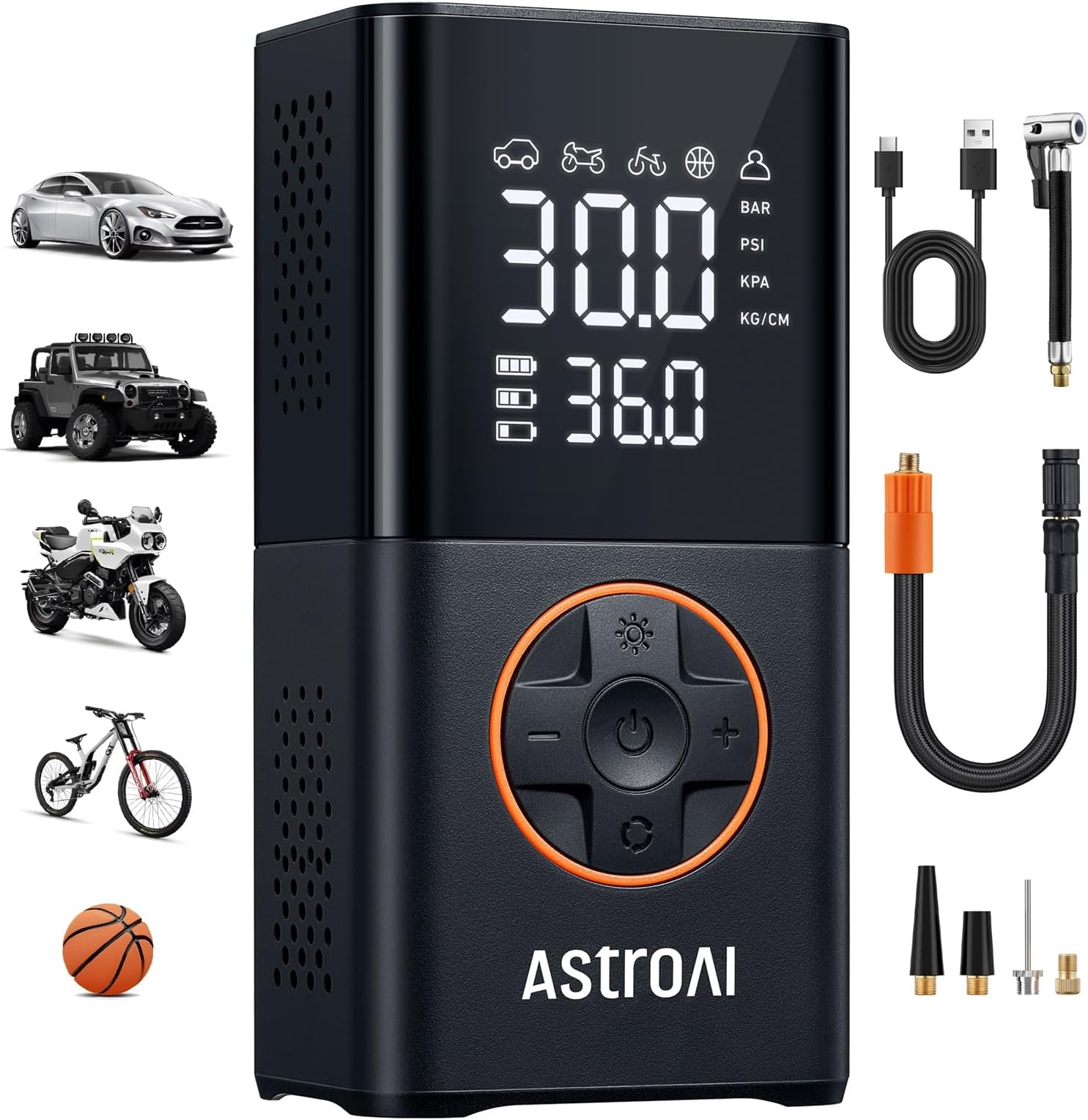 AstroAI L7 Tire Inflator Portable Air Compressor,150 PSI Cordless Mini Air Bike Auto Shut-Off Pump with Digital Display Pressure Gauge, Fast Inflation & LED Light for Car Tires,Motorcycles,Bikes,Balls