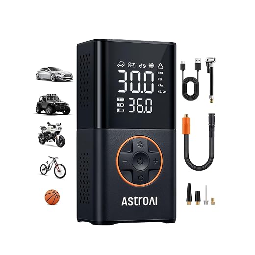AstroAI L7 Tire Inflator Portable Air Compressor,150 PSI Cordless Mini Air Bike Auto Shut-Off Pump with Digital Display Pressure Gauge, Fast Inflation & LED Light for Car Tires,Motorcycles,Bikes,Balls