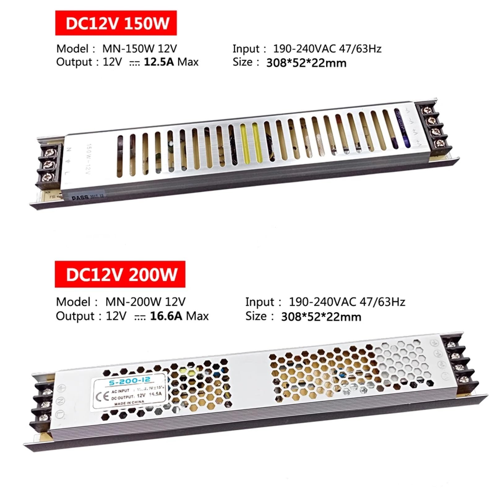 BIVOO Fuente de alimentación LED ultradelgada 24V DC 12V 60W 100W 150W 200W 300W transformadores de iluminación AC 190-240V Controlador LED Tira LED Laboratorio(12V 150W)