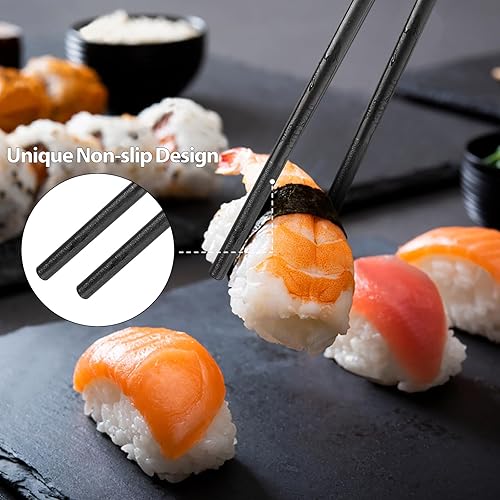 Miniatura 3 de 10 pares de palillos de bambú natural reutilizables, 9.4 in9.45 pulgadas, chinos, japoneses, coreanos, antideslizantes, juego de palillos ligeros