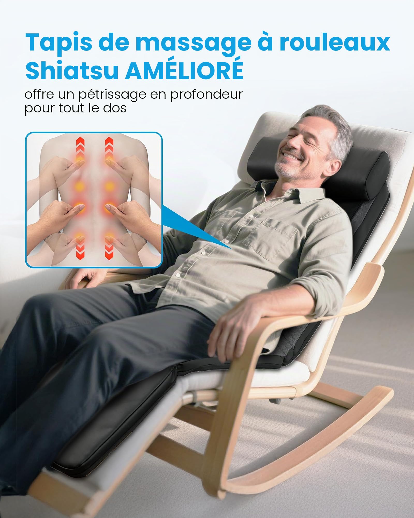 COMFIER Tapis de massage avec fonction chaleur, massage shiatsu du dos, pétrissage profond et vibration, pour chaise, canapé et lit, cadeau pour maman et papa