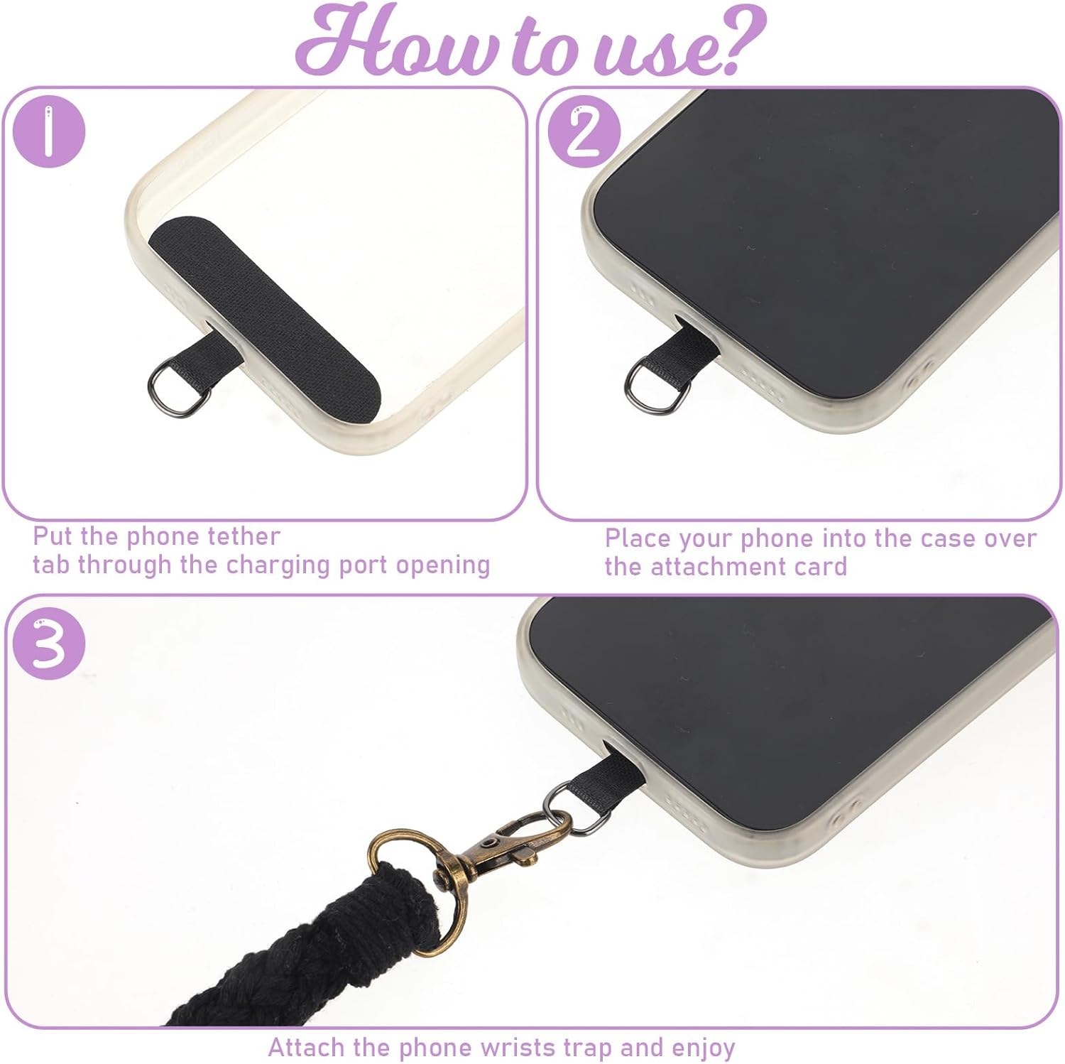 4pcs Boho Macrame Phone Wrist Strap Phone Wristlet with 4pcs Tether Tabs Handmade Wrist Strap Lanyard,Women Men Wrist Lanyard for Keys - Image 6