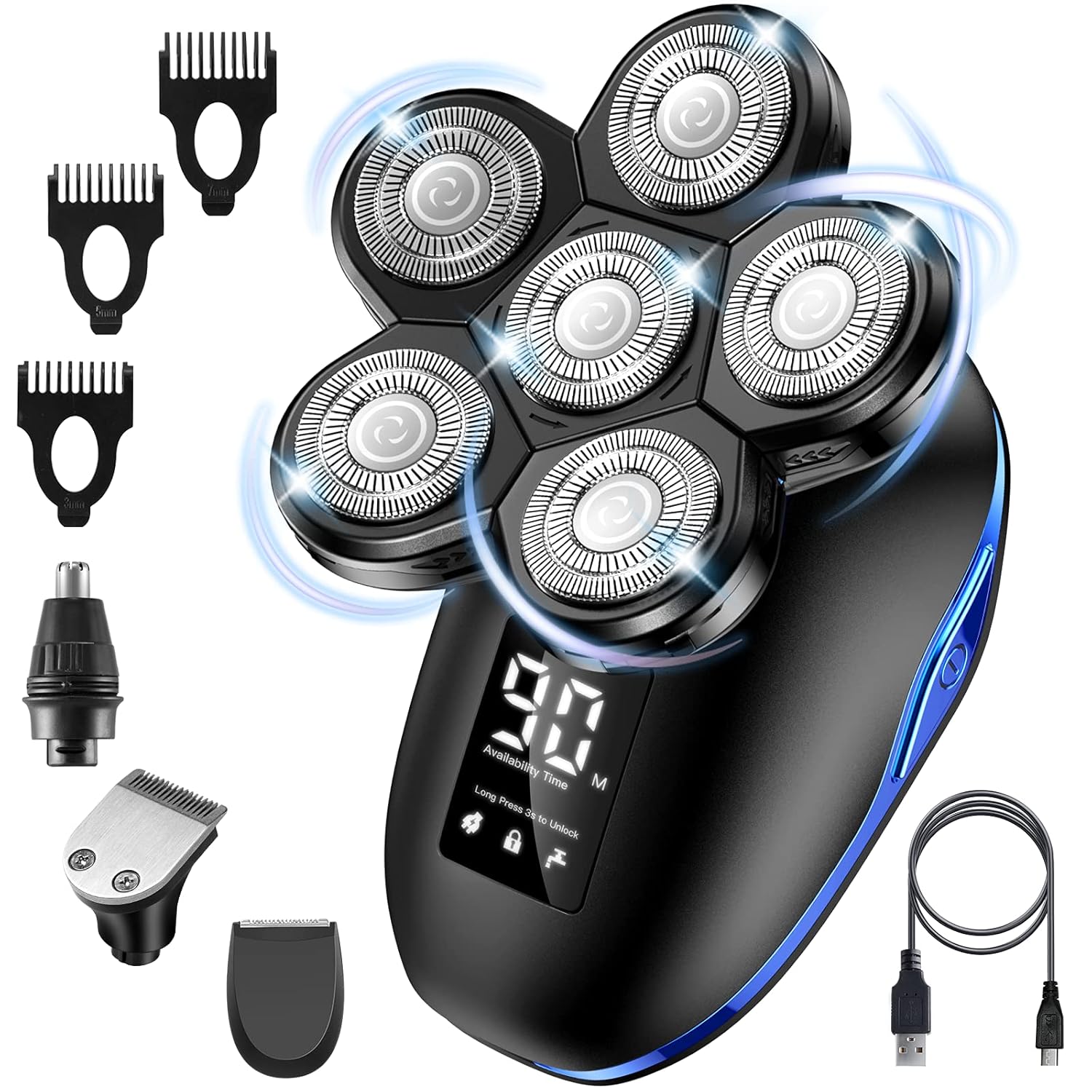 Head Shaver for Men Electric Razor Upgrade 6D Floating Electric Shaver 5 in 1 Wet & Dry Shaver Waterproof Bald Head Shaver LED Display Electric Rotary