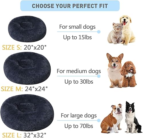 Vista 15 de BinetGo Cama calmante para perros para gatos y perros, cama de gato beige de 20 pulgadas, cama para cachorros negro/rosa/beige, cama calmante