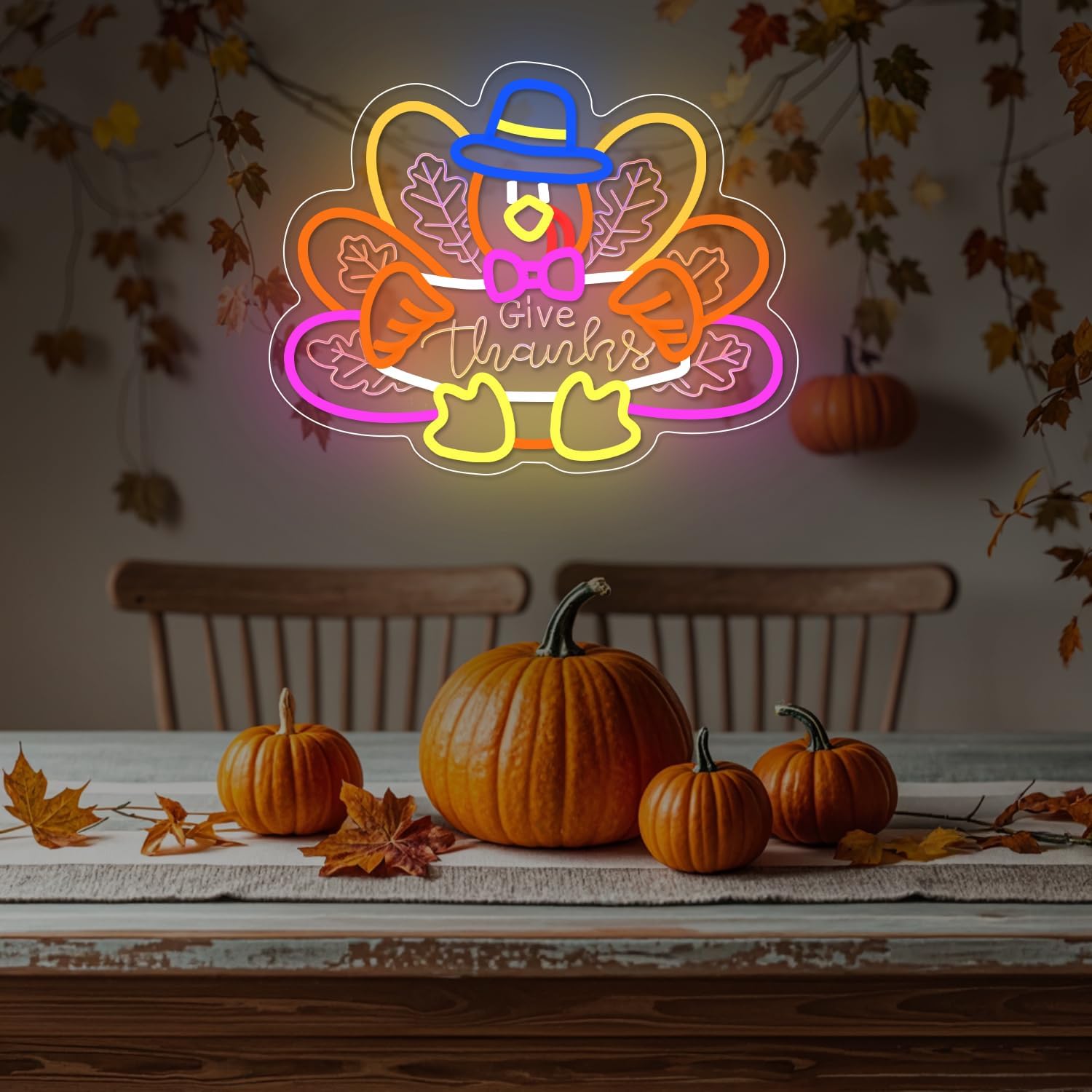 Turkey Neon Sign Thanksgiving Neon Sign Dimmable Thanksgiving Neon Light for Wall Decor Turkey Neon Light for Home Party Holiday Gift - Image 3