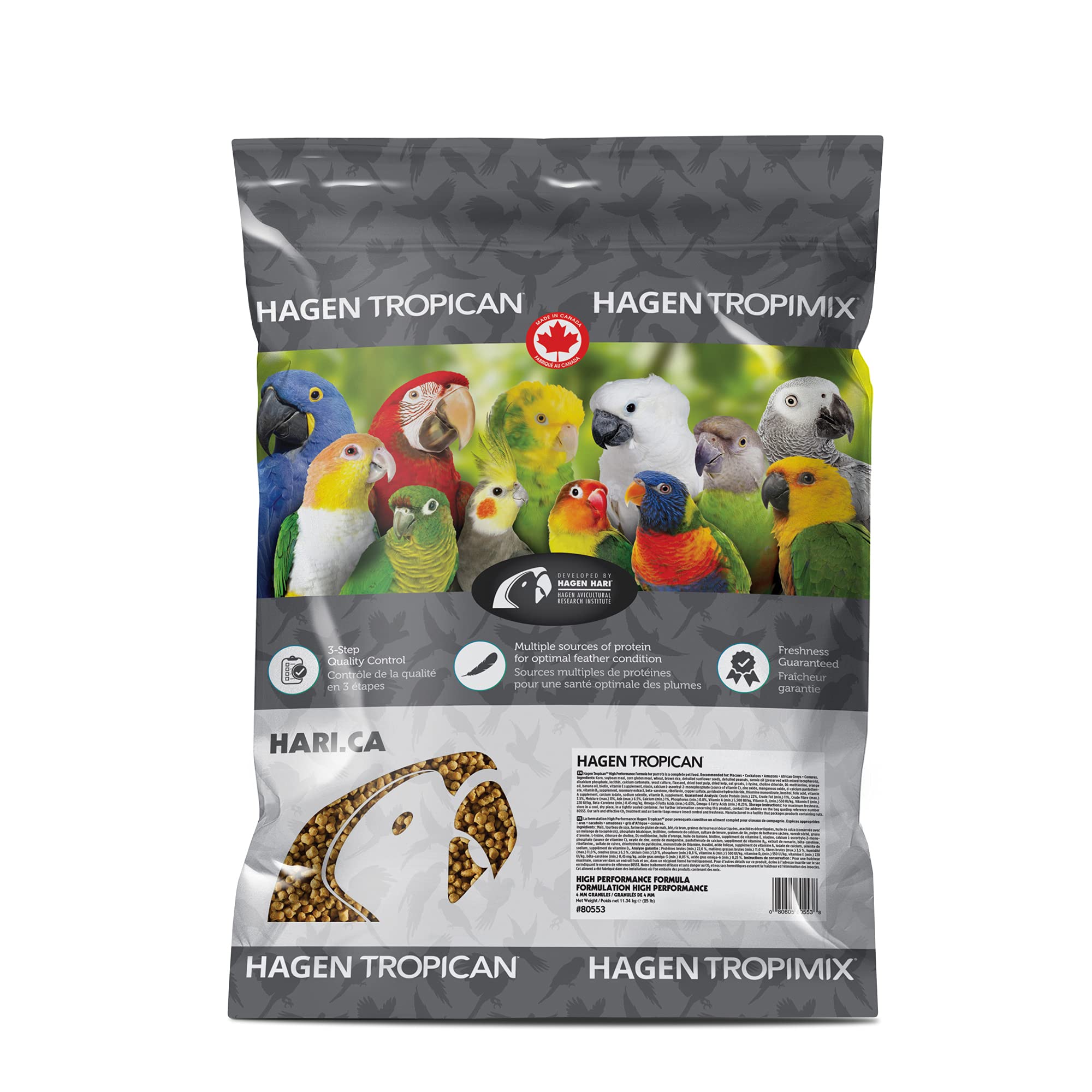 Tropican Alta Energía 11'34Kg Gránulo 4mm Pienso para Loros, Guacamayos, Cotorras y Ninfas | Hagen - Comida para loros con maní y semillas de girasol, gránulos de loro