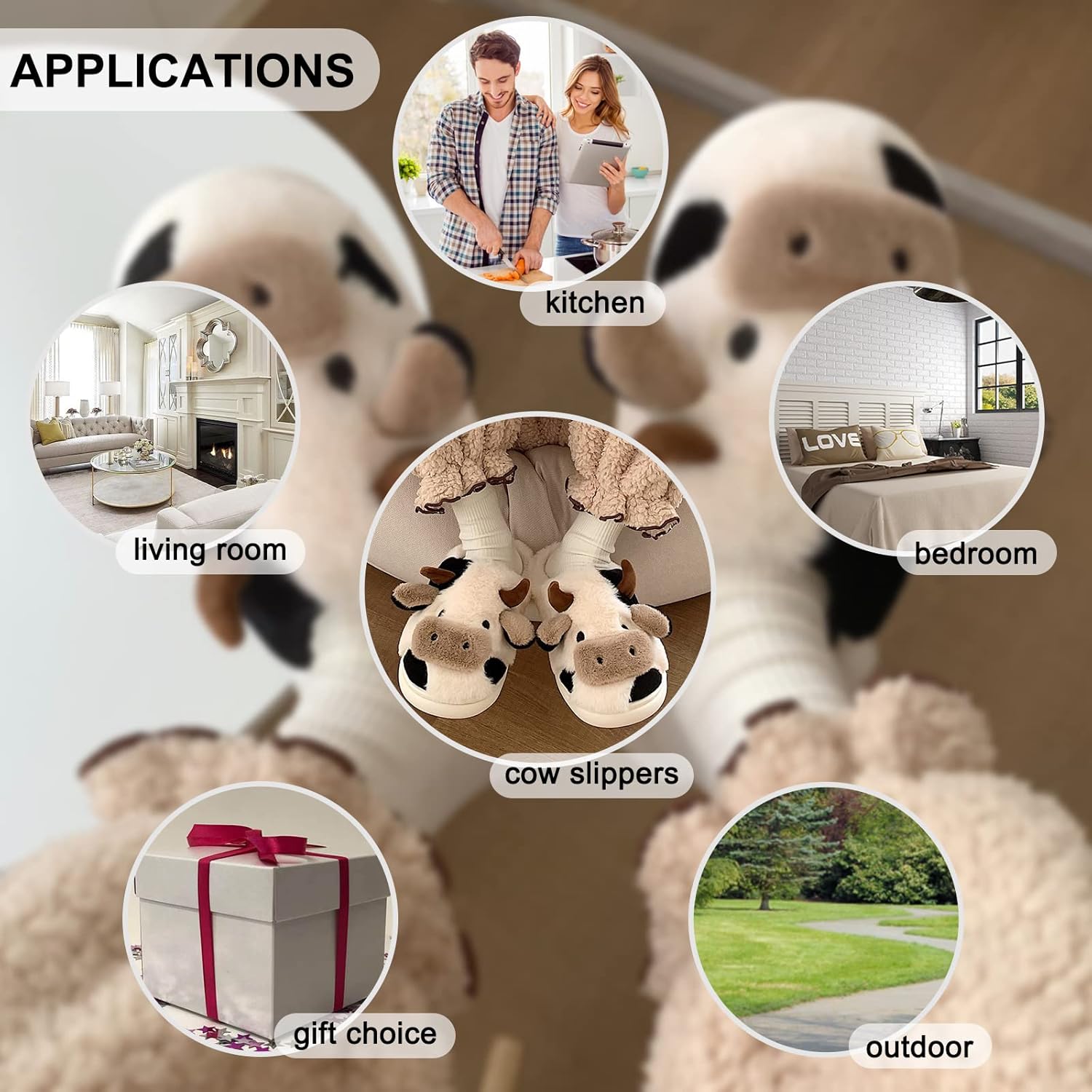 Nackiy Cow Slippers for Women & Men, Cute Animal Fuzzy Slides, Soft Cotton Plush Indoor Outdoor Shoes for Bedroom Living Room House - Image 6