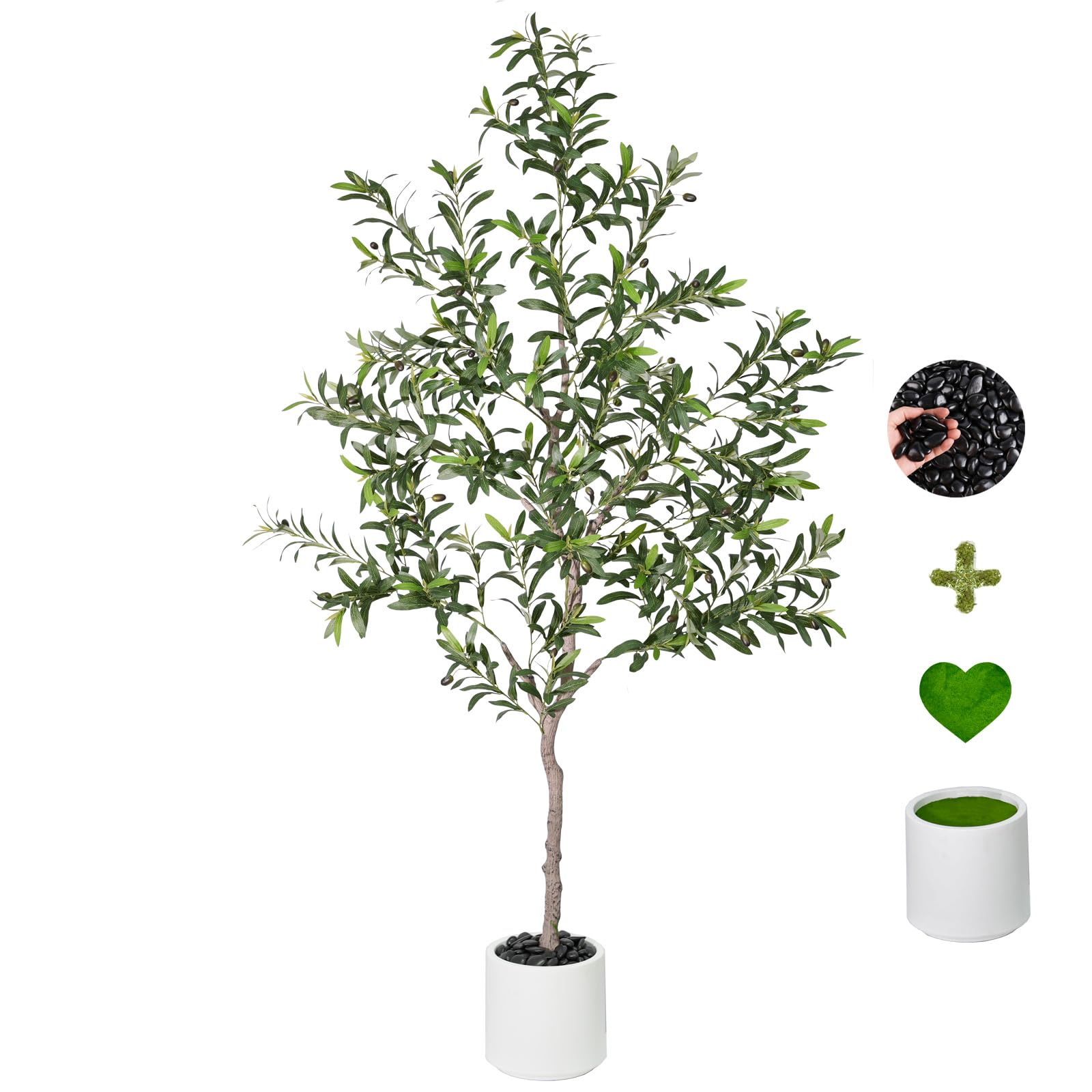 Artificial Olive Trees Indoor,Faux Olive Tree with White Planter Pot,Artificial Plants Lifelike Fruits for Home Office MeetingRoom Living Room Indoor