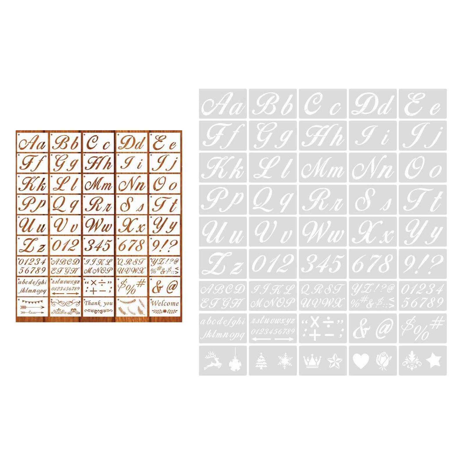 3 set di 45 stencil con lettere dell'alfabeto, per disegno e pittura, corsivo