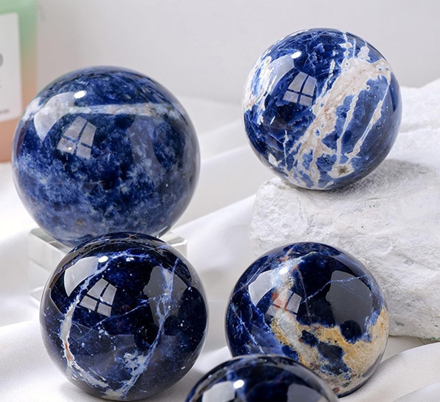 Crystal Ball Ornament with Wooden Stand for, Crystal Sphere Polished Gemstone Balls for Home Decoration,60~65mm