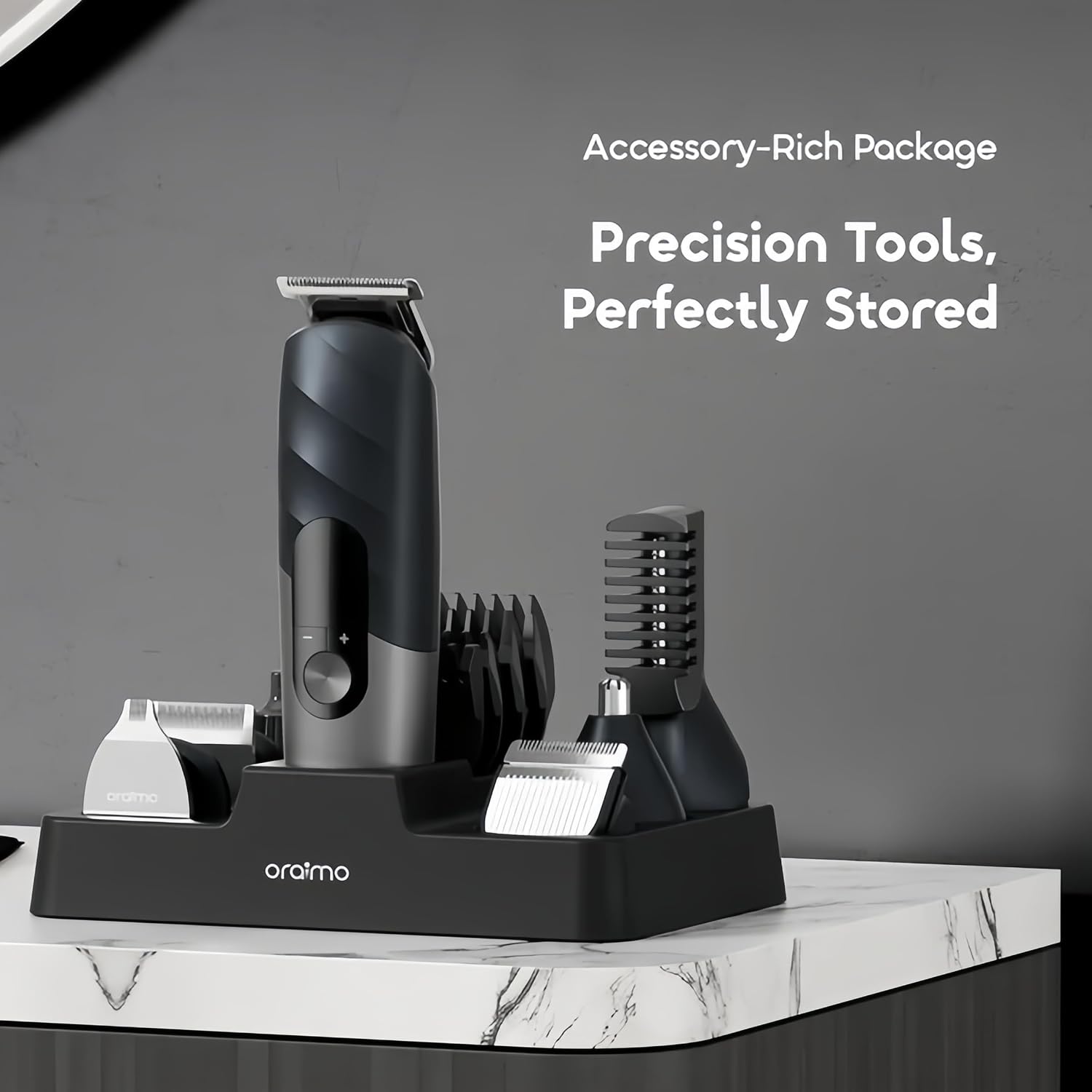 Oraimo 16-in-1 Men's Grooming Kit, Cordless Hair Clipper & Beard Trimmer, Nose Ear Facial Body Shaver with Multiple Guide Combs, IPX7 Waterproof Rechargeable All in One Barber Set with Storage Stand