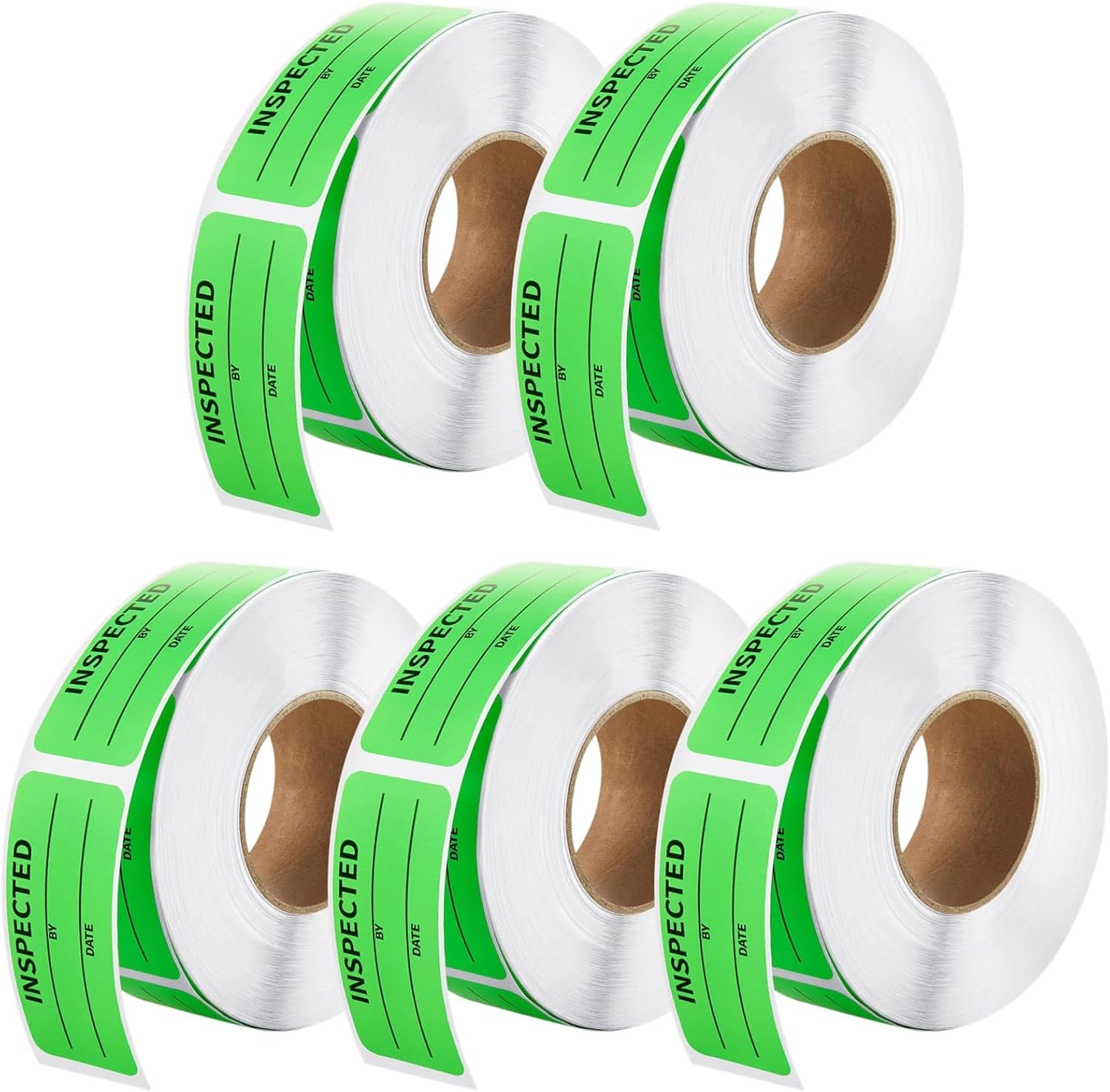 2500 szt. etykiet kontrolnych jakości, sprawdzone fluorescencyjne zielone naklejki magazynowe, 2,5 cm x 5,7 cm, etykiety do pisania na powierzchni z linią daty, etykiety samoprzylepne do ekspozycji na