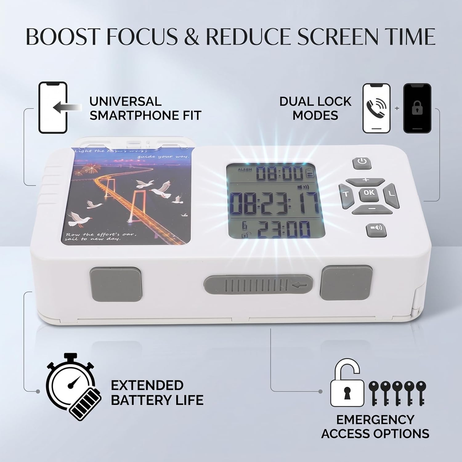 Bewinner Timed Phone Lock Box with LED Display, 99H Timer 60 Days Standby Fits Up to 6.9 Inch Smartphones, Dual Modes Portable Lock Container for Study Work Focus Control