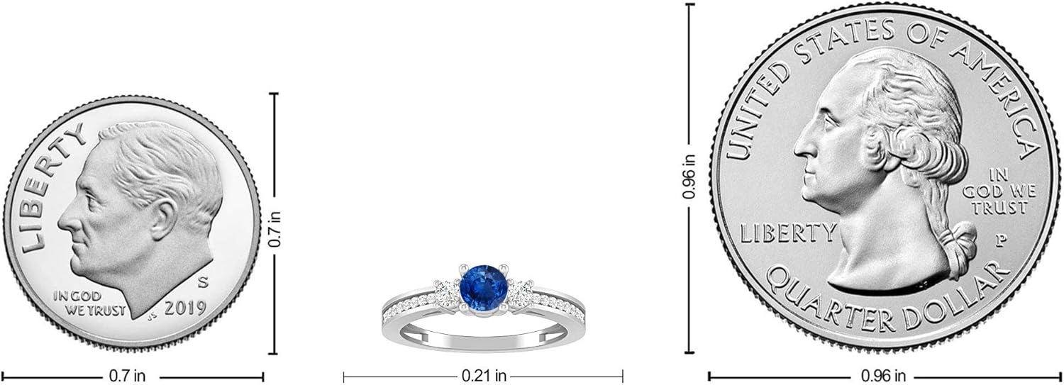 Inspereza 0.84 Carat 10K White Gold Blue Sapphire and Diamond 3 Stone Engagement Ring for Women (H-I Color, I2-I3 Clarity) - Ideal Engagement or Anniversary Ring