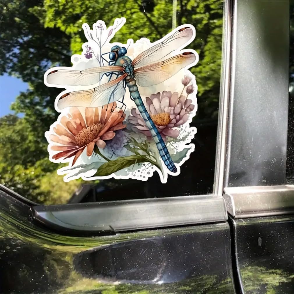 2PC Dragonfly 3D-Effect PVC Vinyl Sticker, 4.72"x5.12" Self-Adhesive Waterproof Decal for Car, Laptop, Truck, Motorcycle, Scratch Cover, Home Door Decor |BZ69 - Image 2